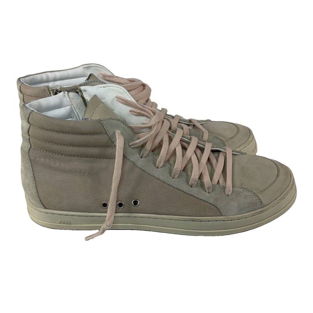 P448 High Top Sneakers Womens Size 41 US 10.5 Black Pink Taupe Suede